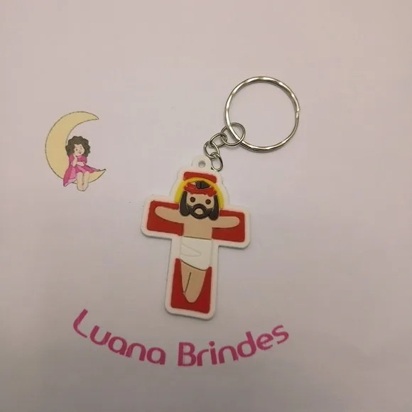 Chaveiro Crucifixo Vermelho Branco Borracha 5cm Pct 3 Unids