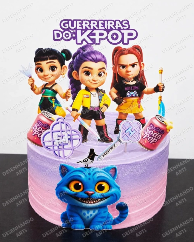 ARQUIVO DE CORTE TOPO DE BOLO GUERREIRAS DO K-POP CUTE