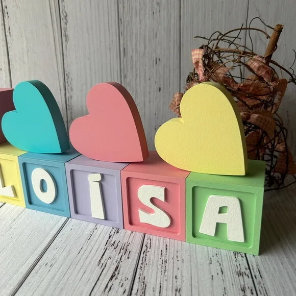 Decoração Bebê - Cubos 6x6cm Candy Ts + Trio de Coração
