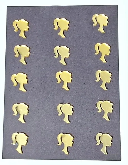 Mini Apliques Barbie Acrílico Espelhado Dourado - 2 Cartela