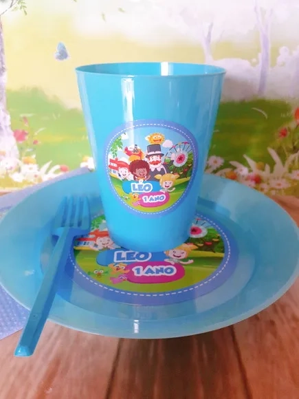 Kit Festa Mundo Bita para Bolo - Copo e Prato Personalizados