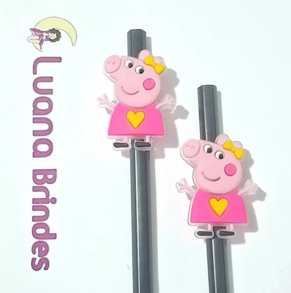 Ponteira P/lápis Porquinha Rosa Emborrachado 6 Peças