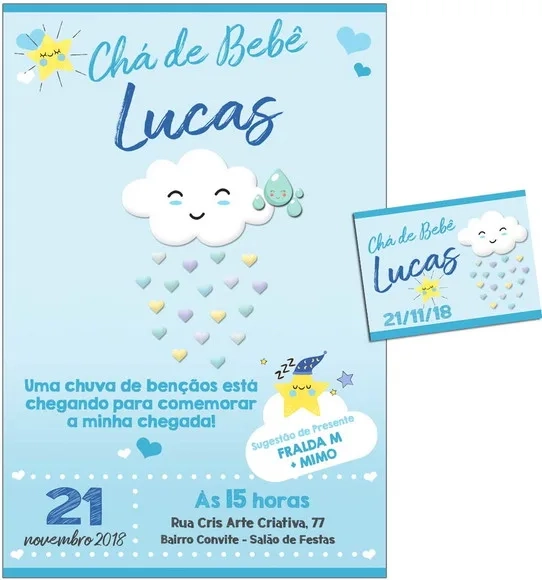 CONVITE DIGITAL C/TAG Chá de bebê Chuva de Amor Menino