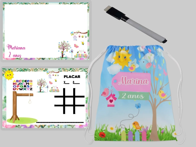 Kit Mochila e Lousa Magica para lembrancinhas Jardim Encantado
