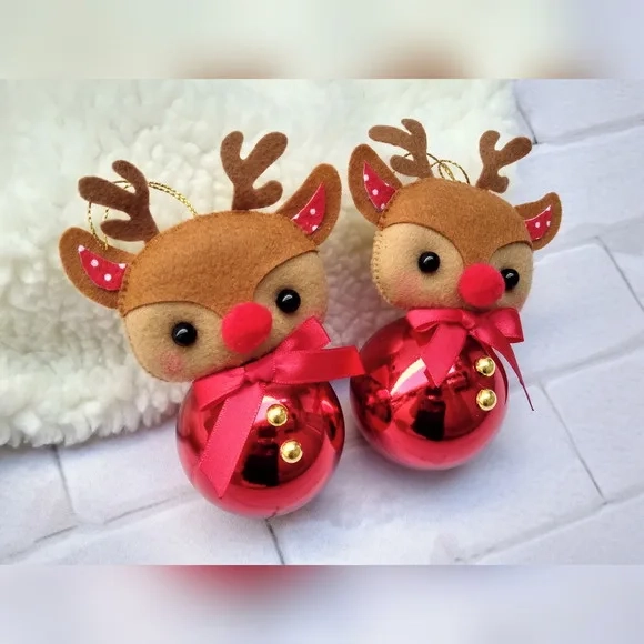 Kit 5 Bolas Natal Rena Feltro