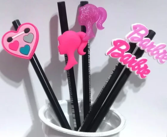 Lápis C/ponteira Barbie de Borracha Variados - Pct C/5 Peças