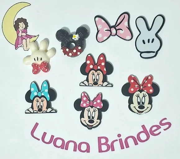 Apliques Minnie Variados de Acrílico - Pct C/7 Unid