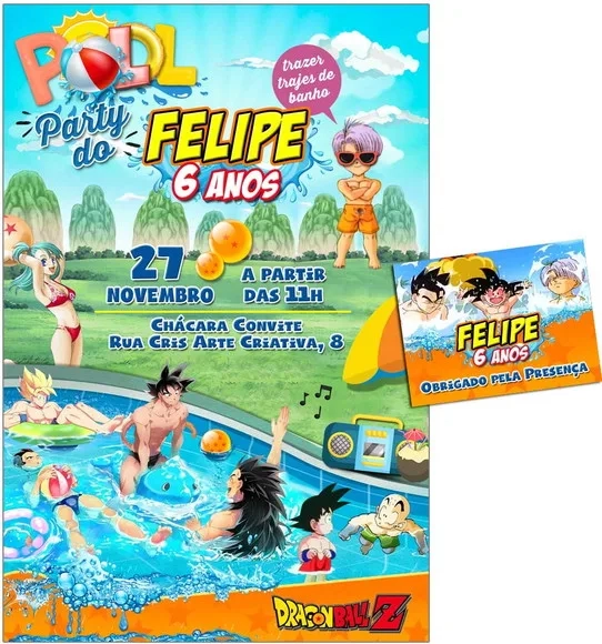 Convite Digital C/tag Pool Party Dragon Ball