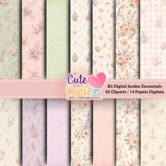 Kit Digital - Jardim Encantado (14 Papéis Digitais + 52 Cliparts)