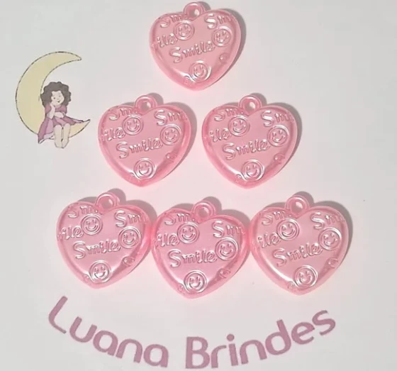 Pingente Coração Rosa 2,8cm Pacotes com 10 Unidades