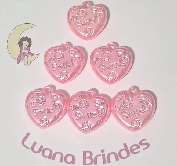 Pingente Coração Rosa 2,8cm Pacotes com 10 Unidades