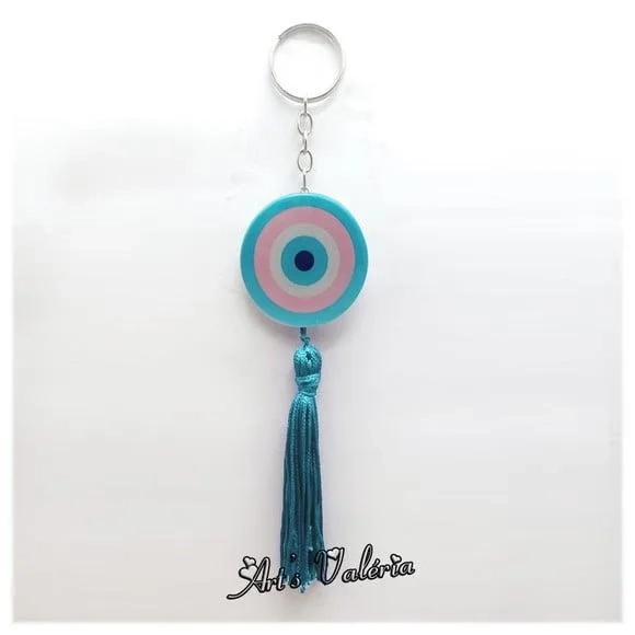 Chaveiro Bóton com Franja Olho Grego ou Mandala