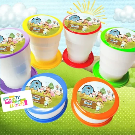 Copo Retrátil Personalizado Festa Fazendinha Aquarela