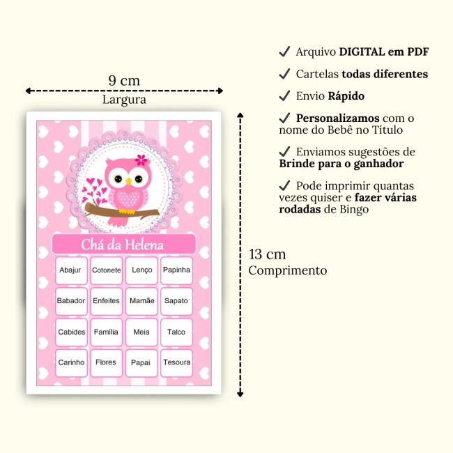 Bingo Chá de Bebê Menina Pdf Para Imprimir