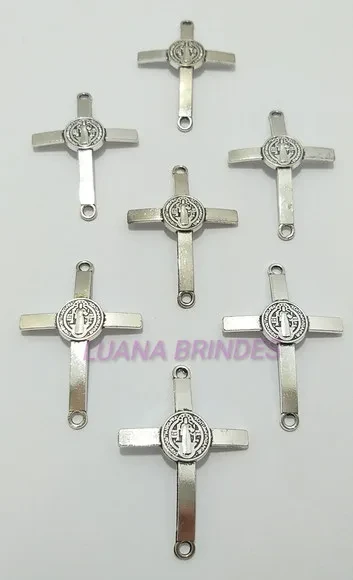 Cruz São Bento com Dois Furos Metal Niquel Pct 10 Unidades