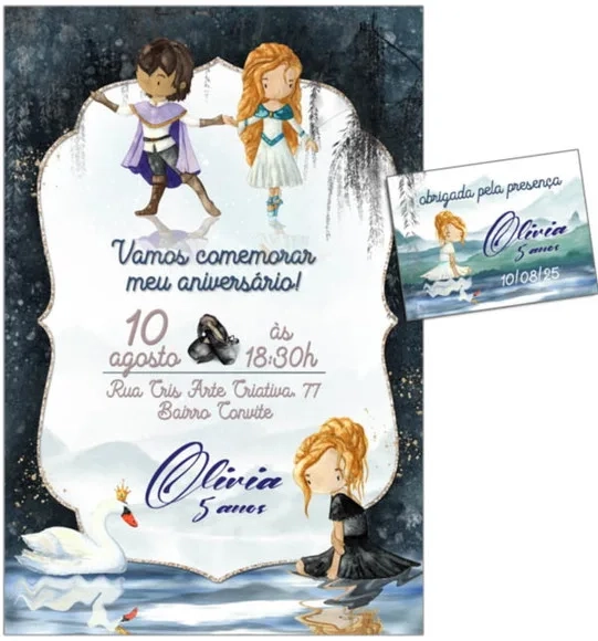 Convite Digital C/tag Bailarina Aquarela Cisne Negro 3