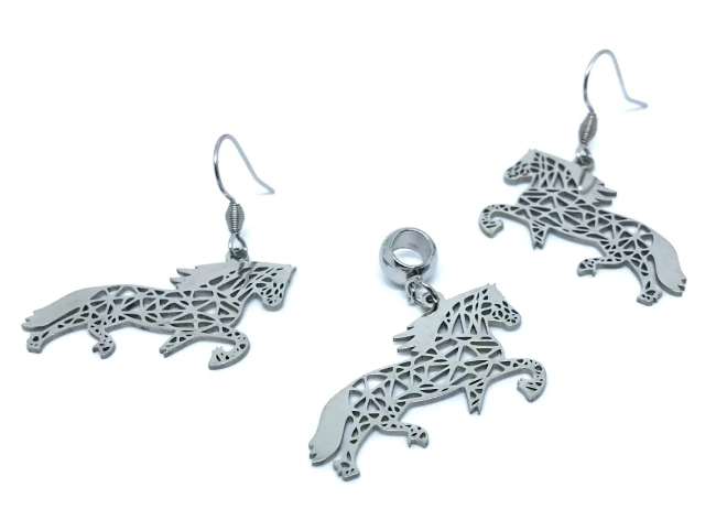 Conjunto Brincos E Pingente Country Cavalo Em Aço Inoxidável