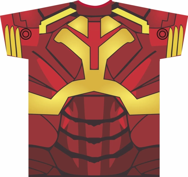 Camiseta infantil Fantasia Super-Herói Armadura Vermelha e Dourada Estampa Realista
