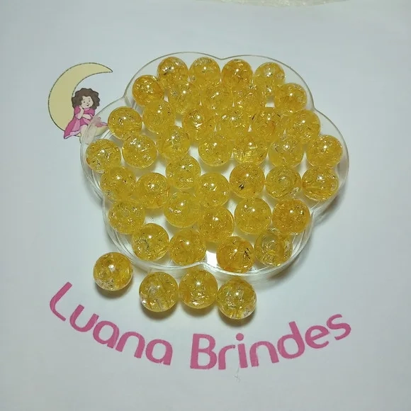 Bola Acrilica Irizada Amarela 12mm 50 Unidades