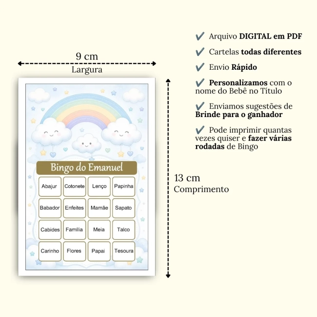 Bingo Chá de Bebê Menino PDF Para Imprimir