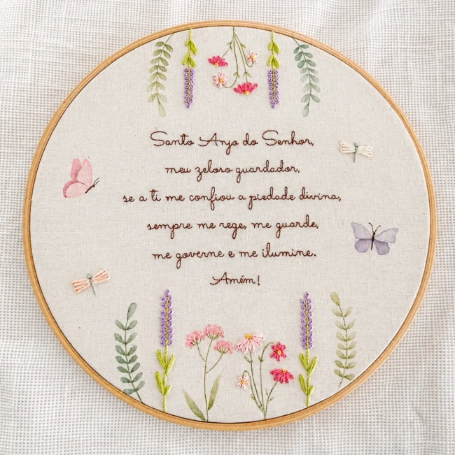 Quadro Oração Santo Anjo Infantil | Bordado e Aquarela