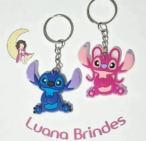 Chaveiro Stitch e Angel Emborrachado 4cm Pct com 30 Unidades