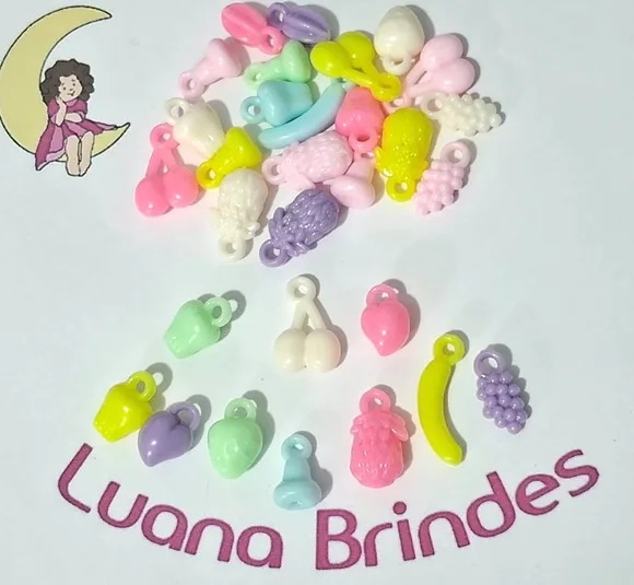 Pingente Frutinhas Coloridas Pacotes com 50 Unidades Variada