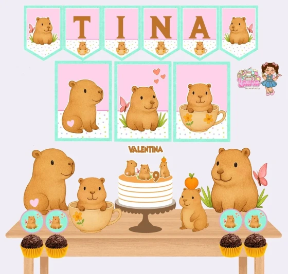 Kit Festa Só Um Bolinho CAPIVARA CATARINA - Decoração de Festa
