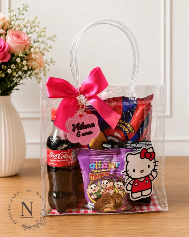 Sacola Pvc Transparente Personalizada Lembrancinha Kitty