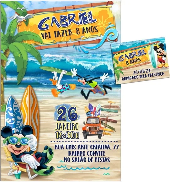 Convite Digital C/tag Mickey Mouse Praia 2