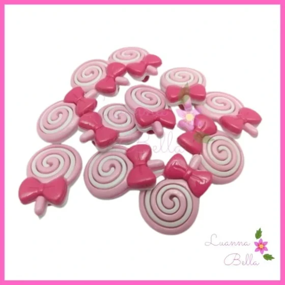 Aplique Botão Pirulito Rosa de acrilico - Pct c/12unds