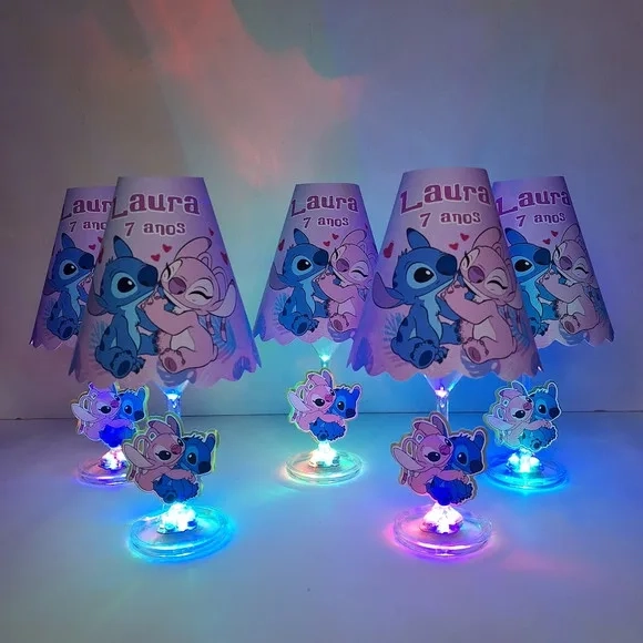 Centro de Mesa Abajur com Led - Stitch e Angel