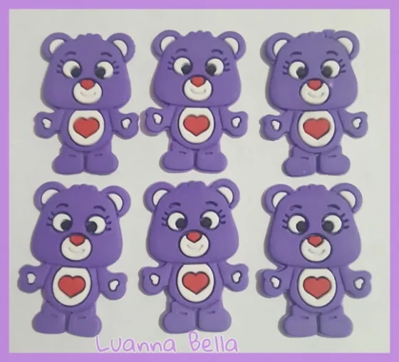 Aplique Ursinho Carinhoso Roxo de borracha - pct c/6 unid