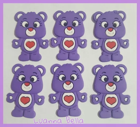 Aplique Ursinho Carinhoso Roxo de borracha - pct c/6 unid