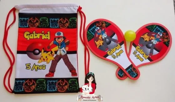 Mochila Ping Pong Tema Pokemon Vermelha