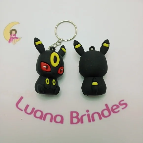 Chaveiro Pókemon Preto de Borracha 5cm Pct 2 Unidades