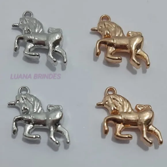 Pingente Unicórnio de Metal Dourado e Prata - pct c/12 unid