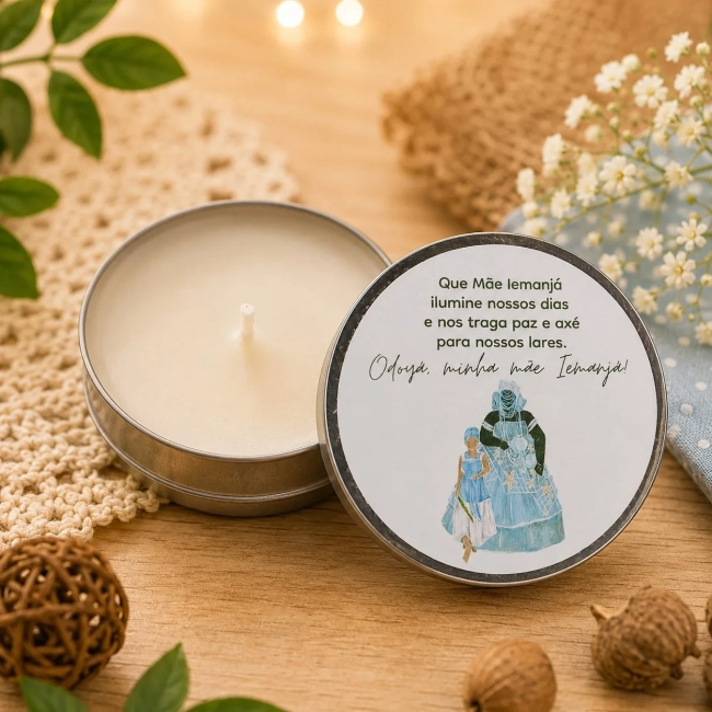 30 unidades de Vela Aromática na latinha Personalizada, Iemanja - Oxumare - Orixás e Entidades, fazemos qualquer tema.