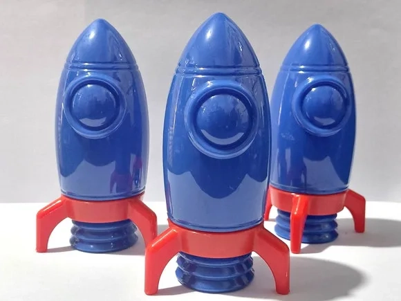 Baleiro Foguete Azul de Plástico 10cm Pacote com 5 Unidades