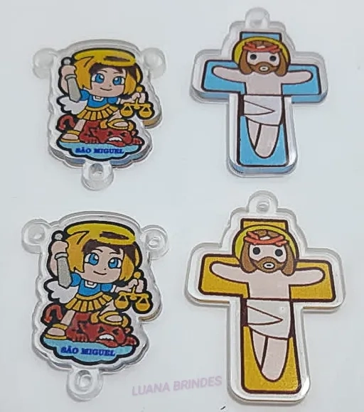 Kit Terço São Miguel e Crucifixo de acrílico - pct c/2 kits