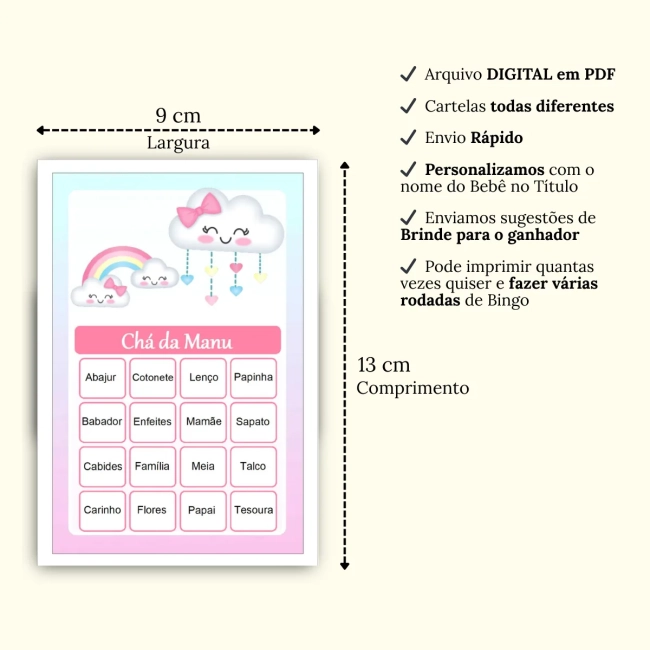 Bingo Chá de Bebê Menina Pdf Para Imprimir