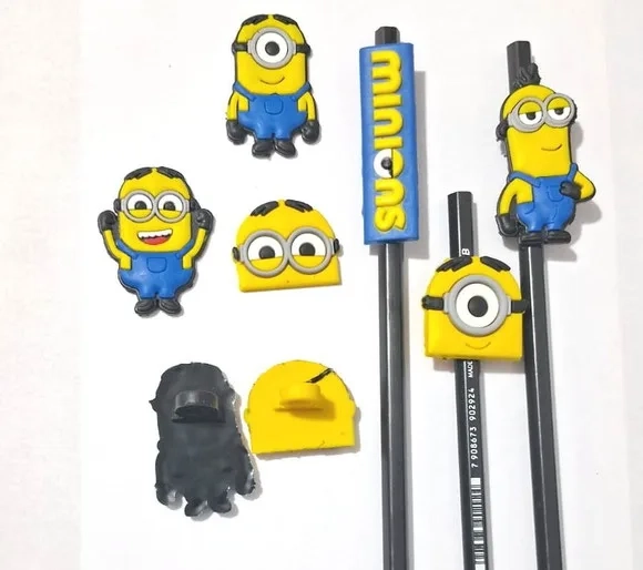Ponteira P/lápis Minions Emborrachados Pacote com 6 Unidades