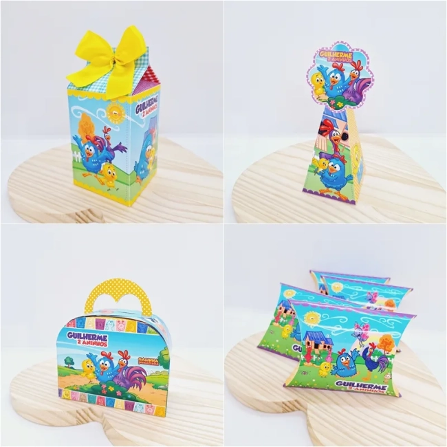 PEGUE E MONTE - Kit Festa GALINHA PlNTADlNHA - Decoração de Festa - Caixinhas Personalizadas