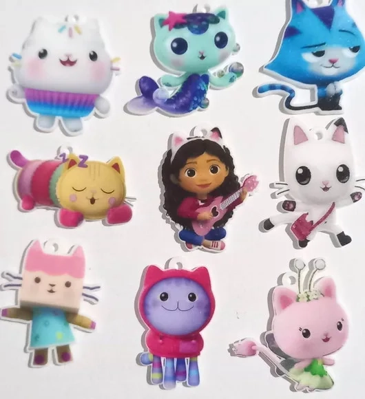 Pingente Gabby Gatos Acrílico U.v Variados- 9 Peças