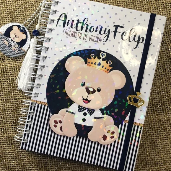 Caderneta de Saúde Personalizada Urso Príncipe Azul Marinho