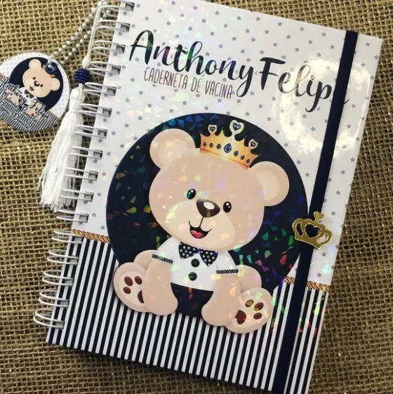 Caderneta de Saúde Personalizada Urso Príncipe Azul Marinho