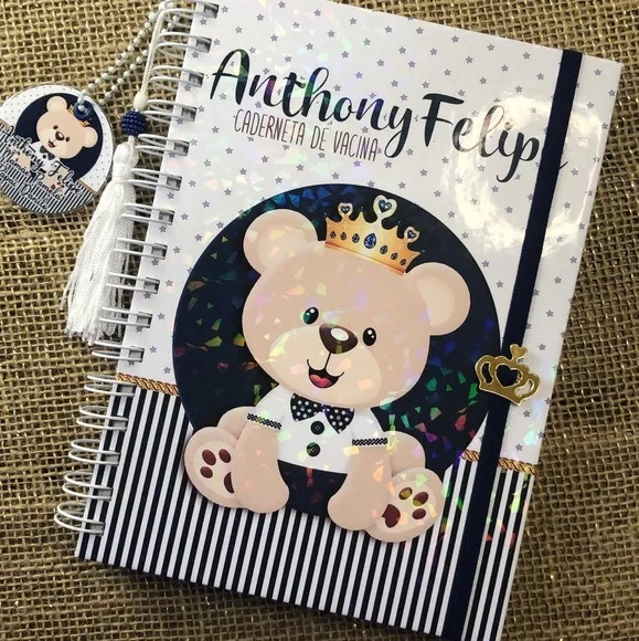 Caderneta de Saúde Personalizada Urso Príncipe Azul Marinho