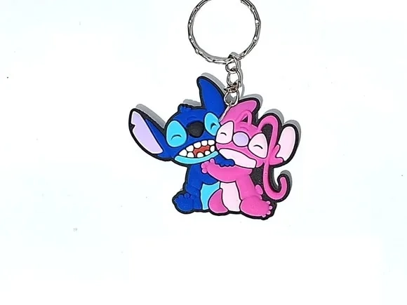 Chaveiro Stitch e Angel Emborrachado Pacote com 6 Unidades