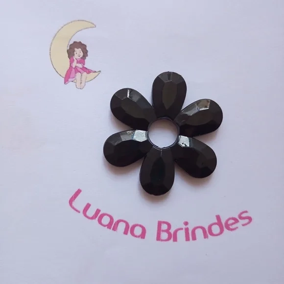 Flor Preta Facetada Furo Passante 4,5cm Pct 6 Unidades