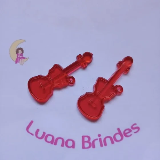 Guitarra Pingente Vermelho de Acrilico 5cm Pct 16 Unidades